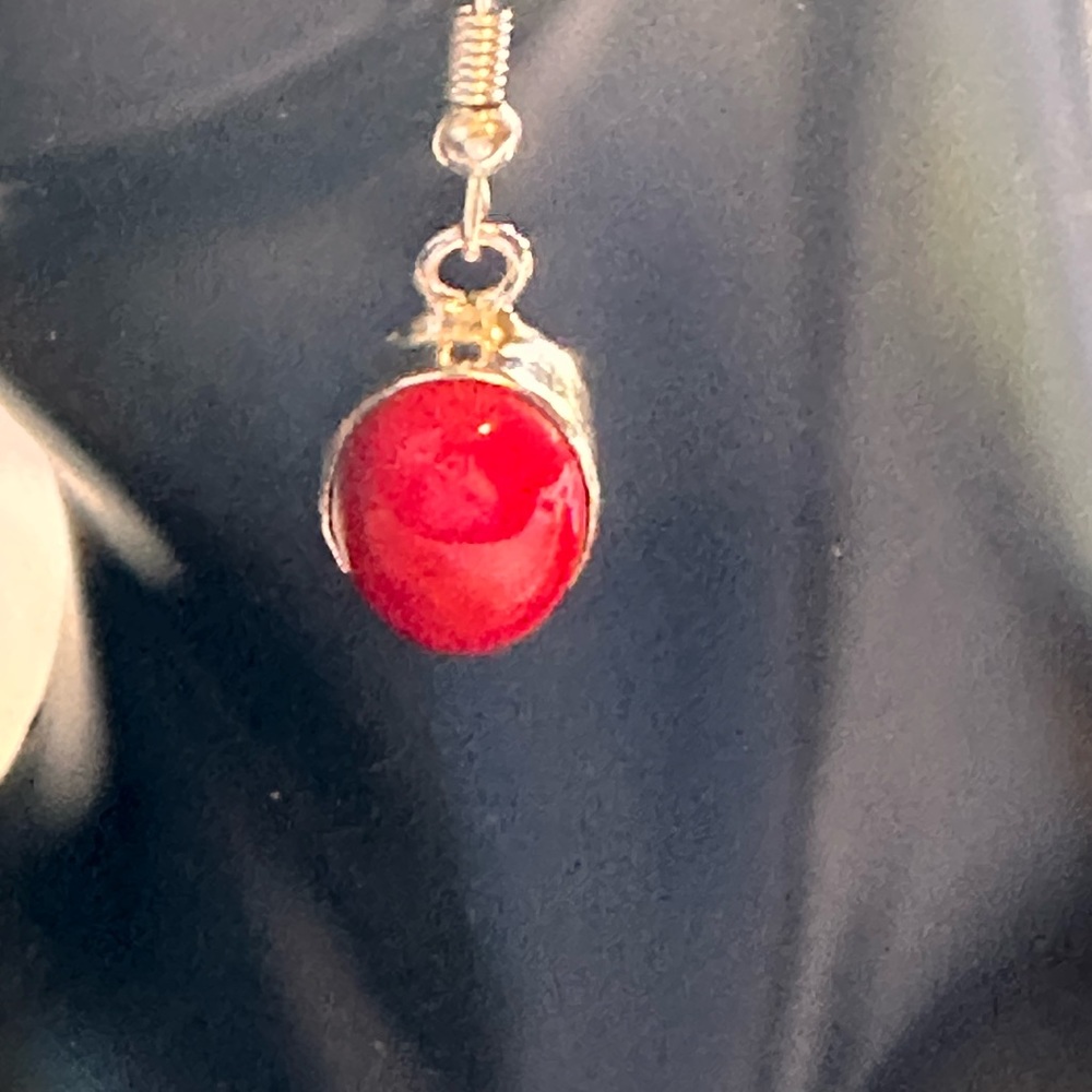 Silver Red Coral Colored Earrings 1” NWOT